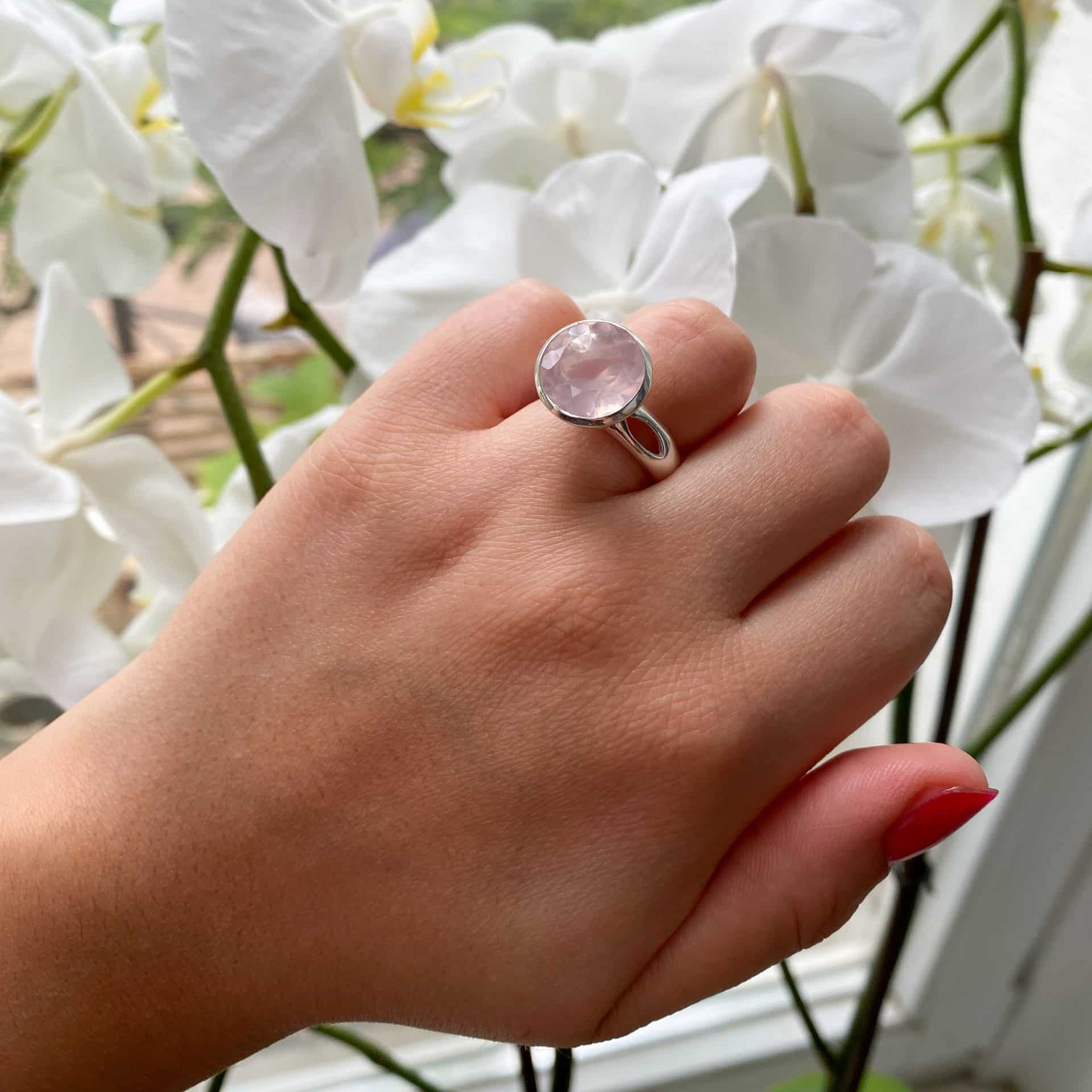 Bague Argent 925 Solitaire Quartz Rose