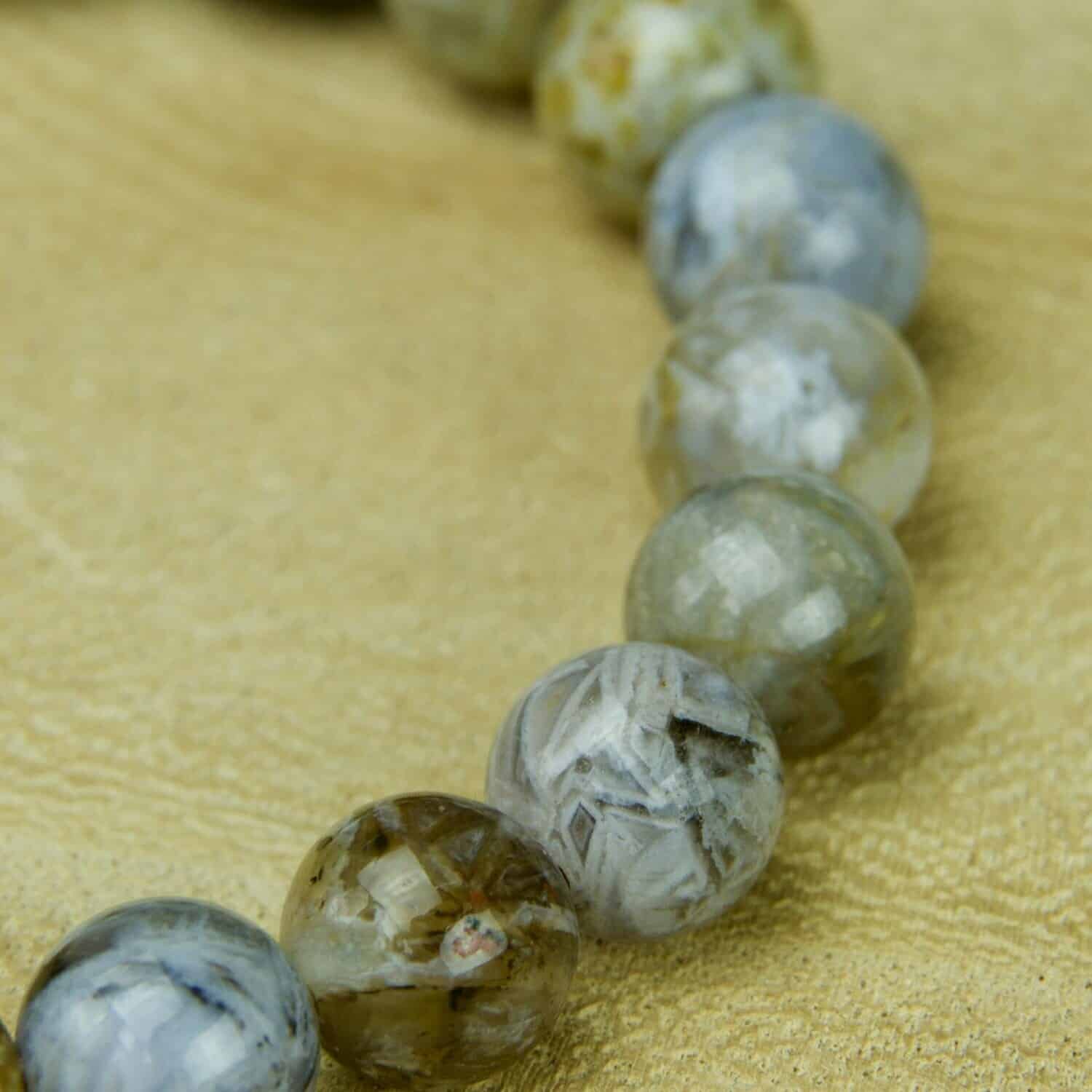 Bracelet boules Agate Plume