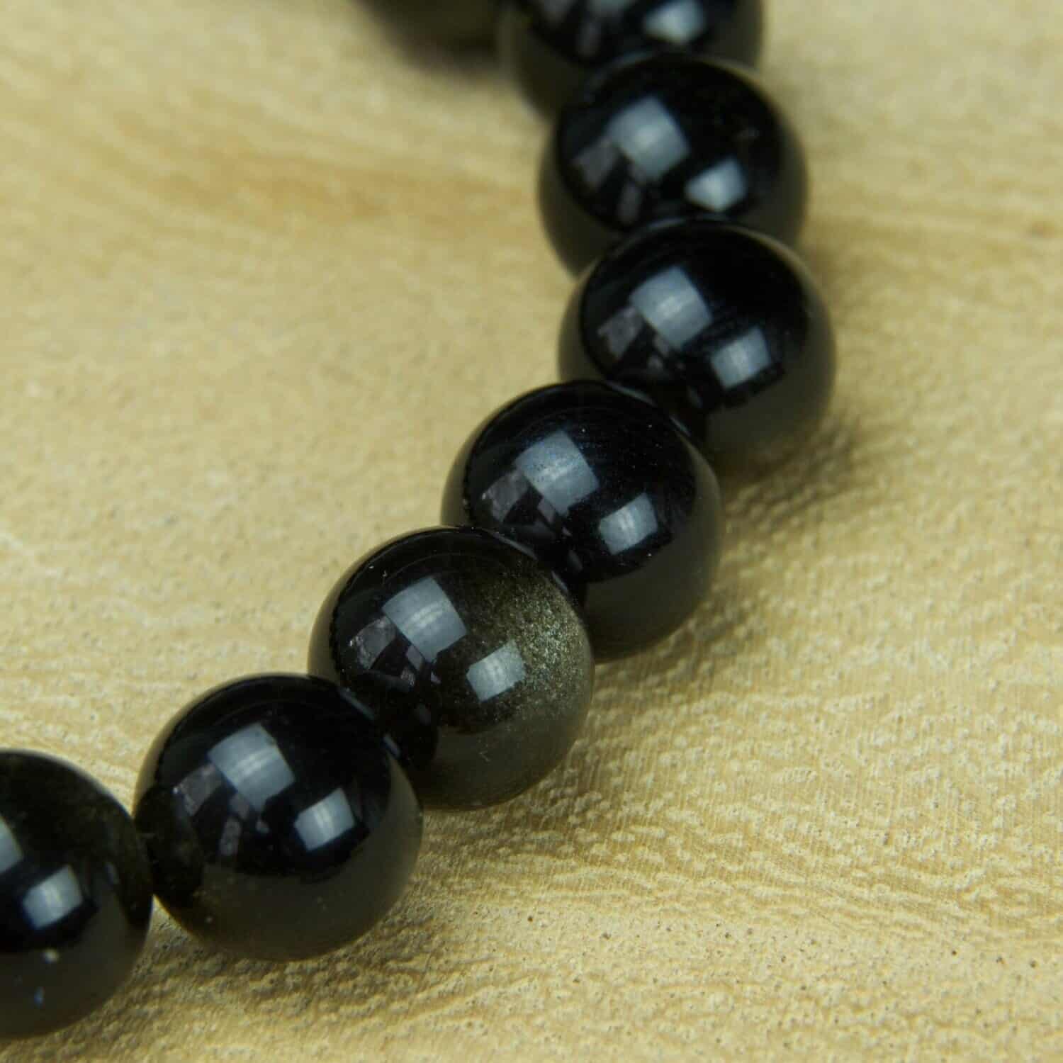 Bracelet Sphères Obsidienne Dorée A
