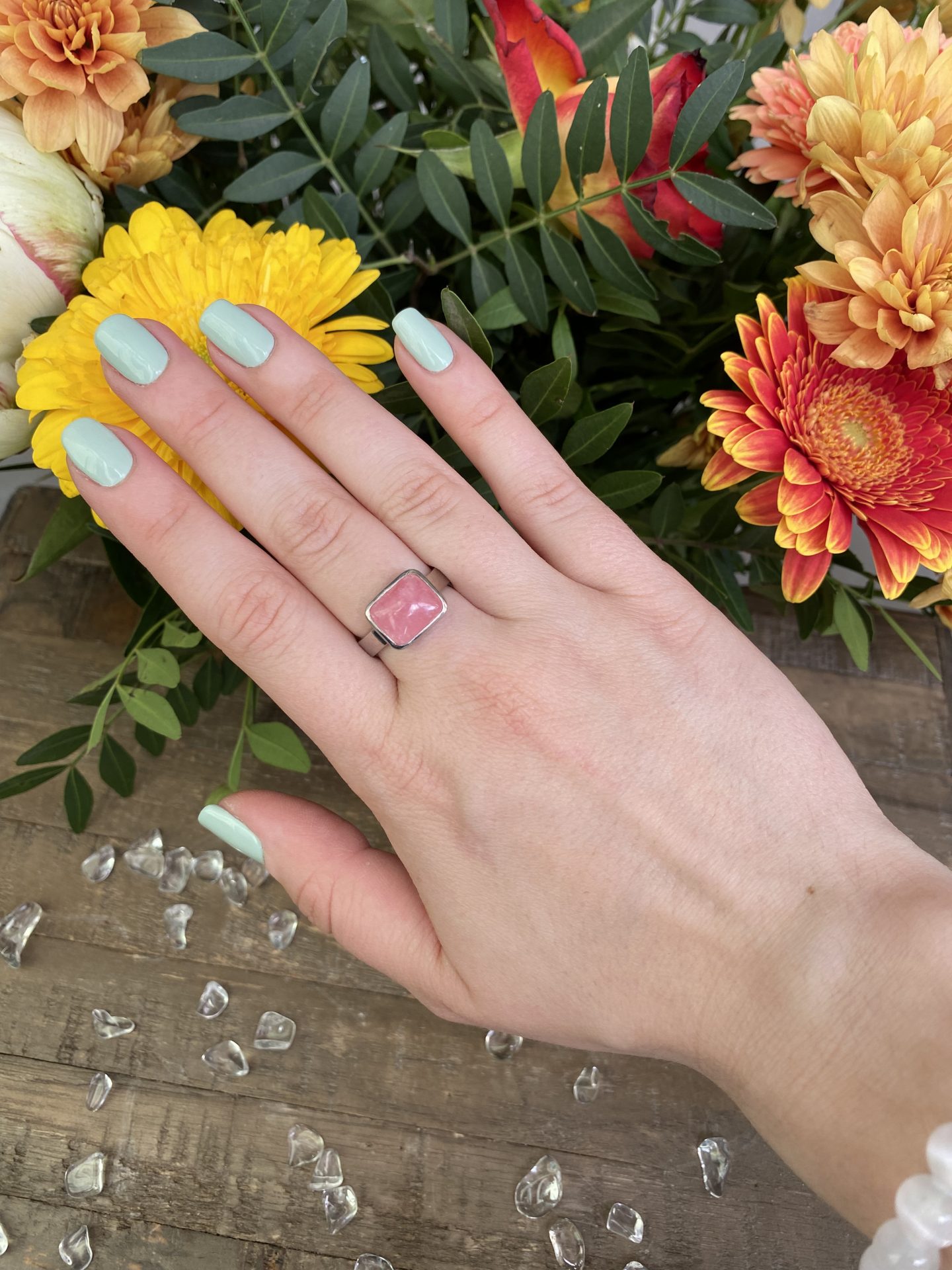 Bague Argent 925 Solitaire Rhodochrosite