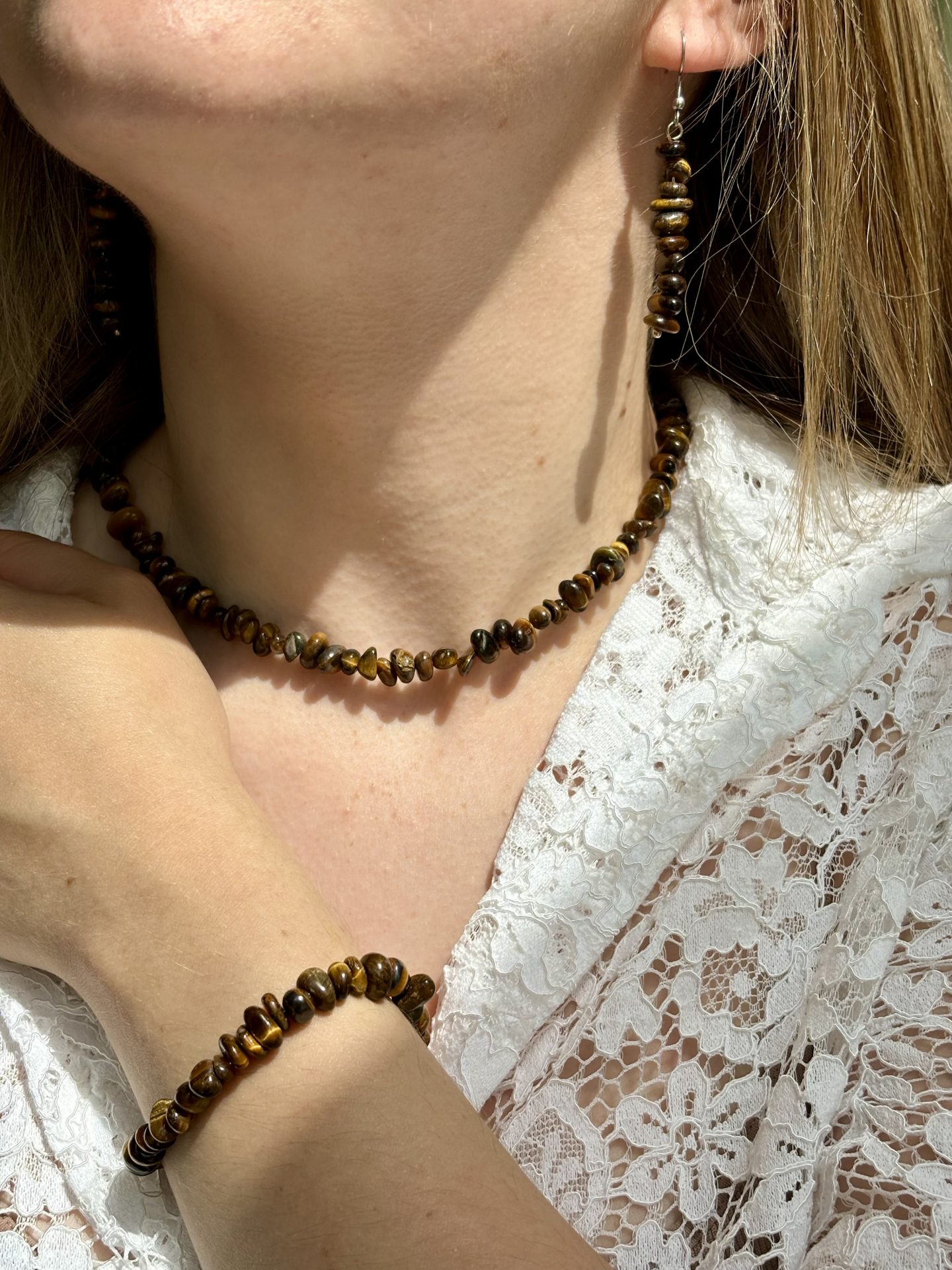 Parure Perspective en Œil de Tigre – Collection Galets Uniques