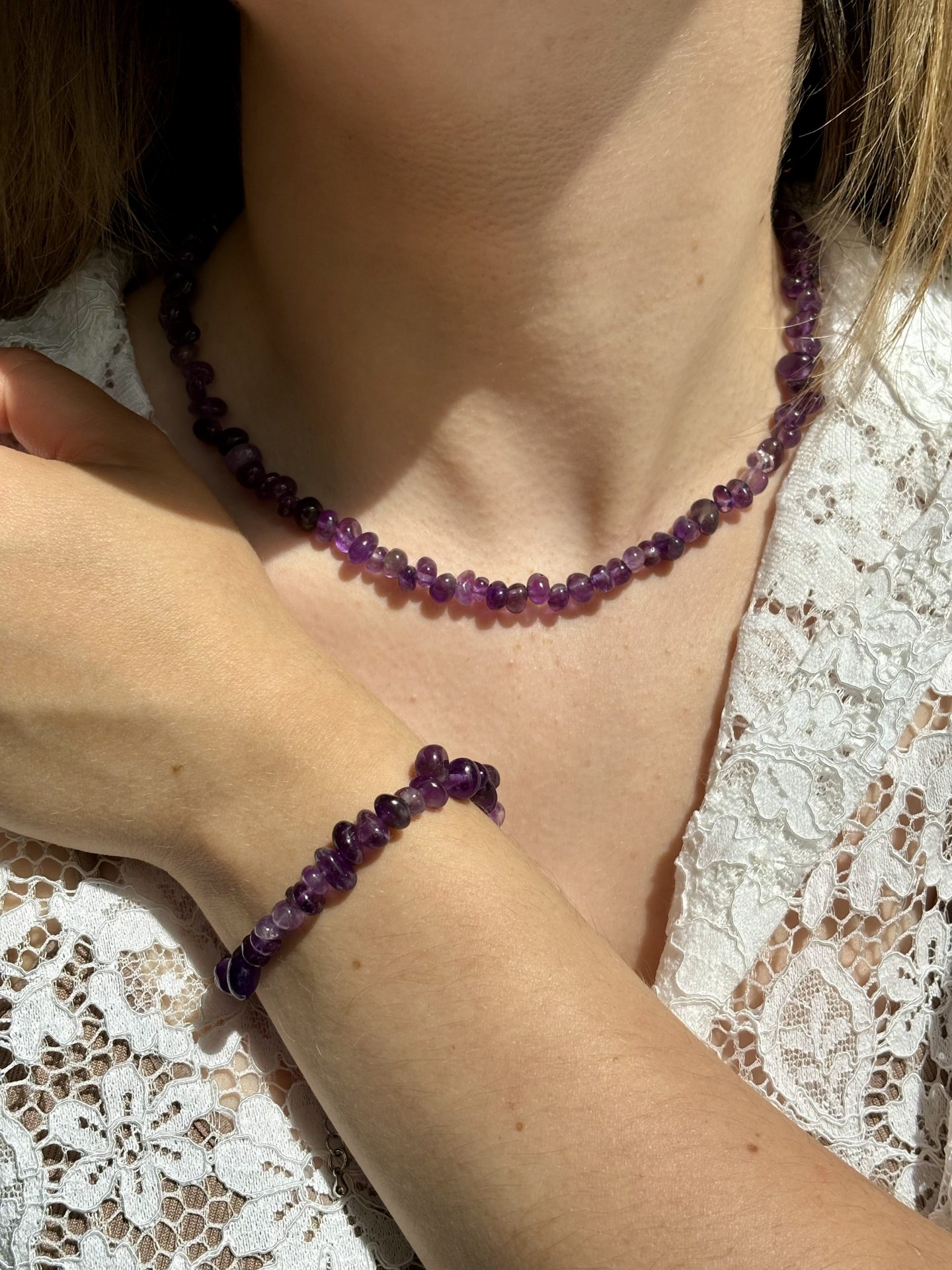 Parure Paix Intérieure en Améthyste – Collection Galets Uniques