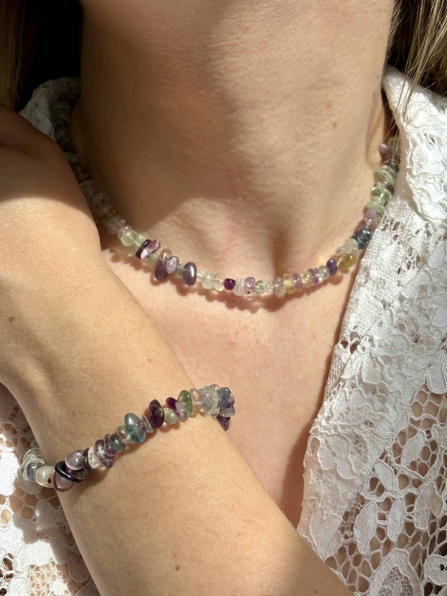 Parure Ordre en Fluorite – Collection Galets Uniques