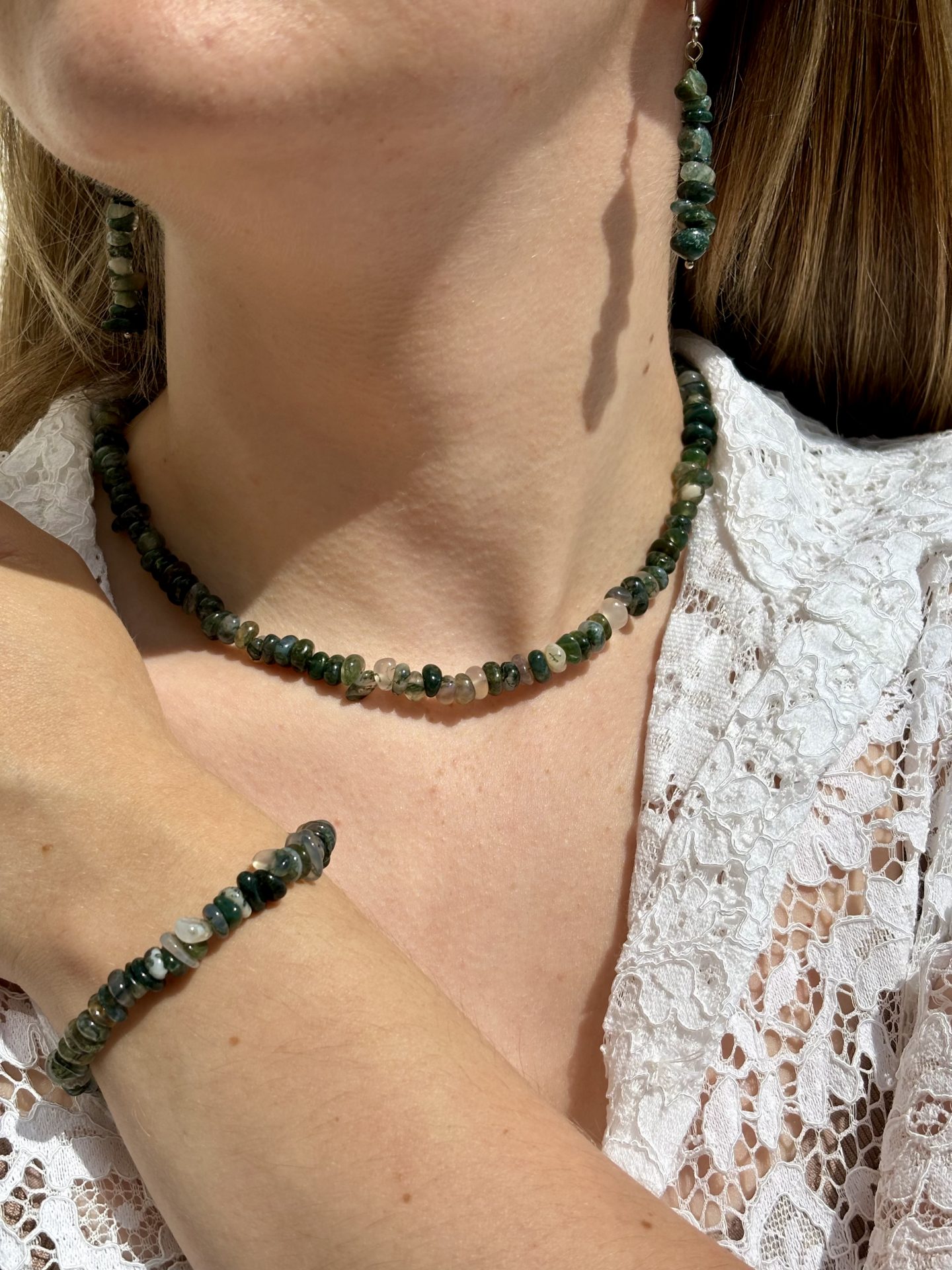 Parure Inspiration en Agate Mousse – Collection Galets Uniques