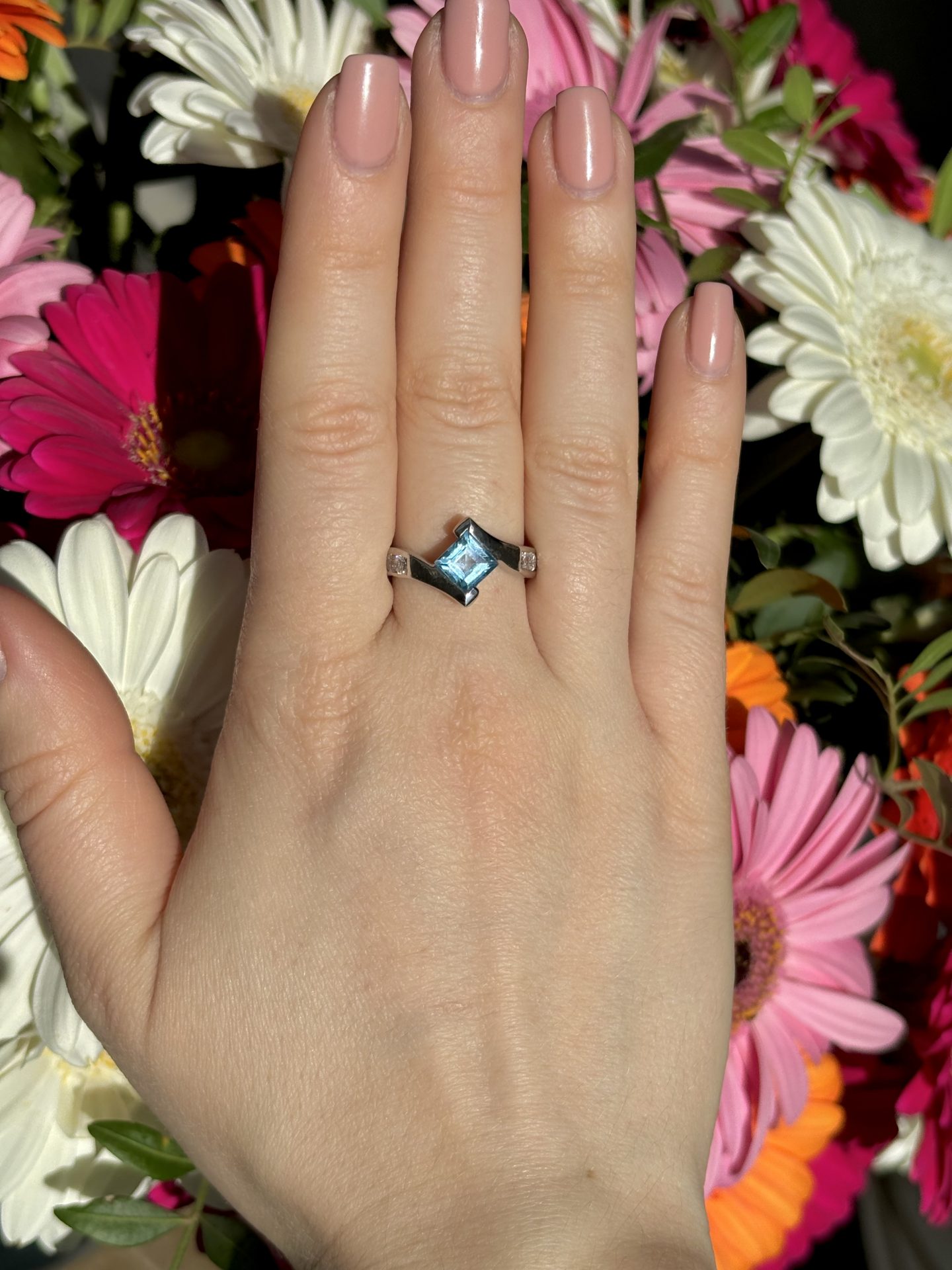 Bague asymétrique Topaze bleue forme Princesse Argent 925 – Image 4