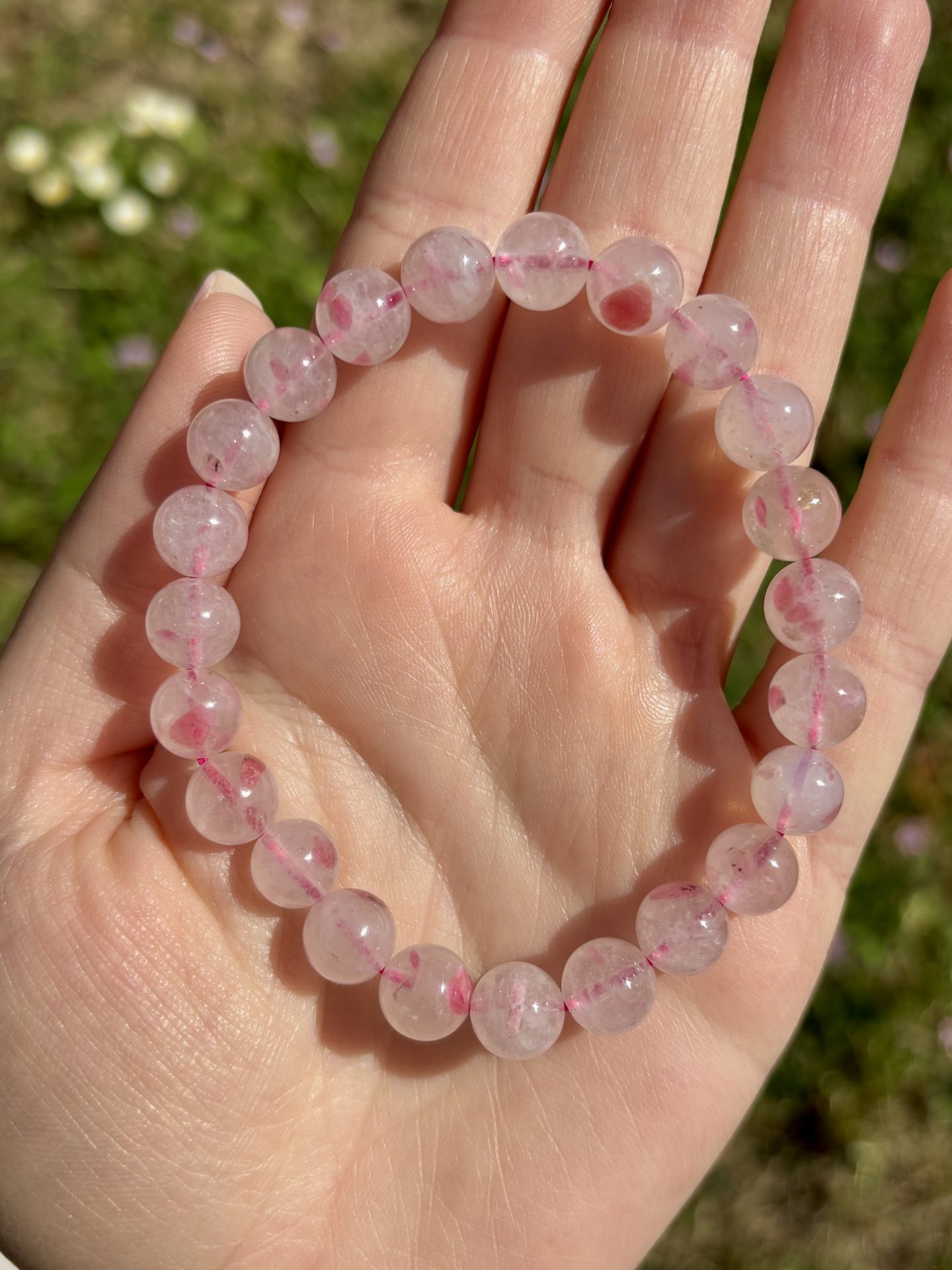 Bracelet Sphères Rhodonite sur Quartz AA+ – Image 3