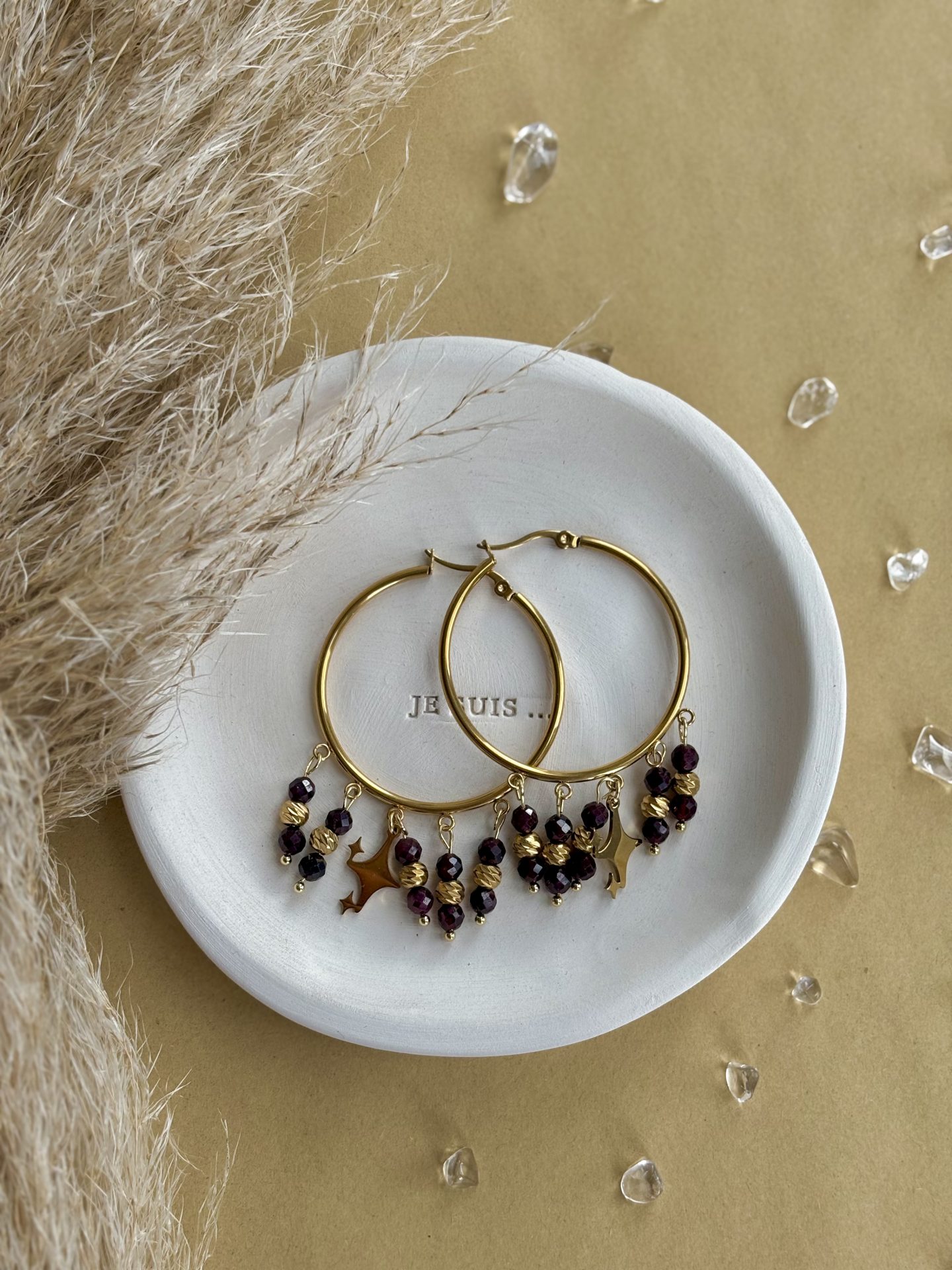 Boucles d'Oreilles Créoles Grenat Rouge - VelvetGlow