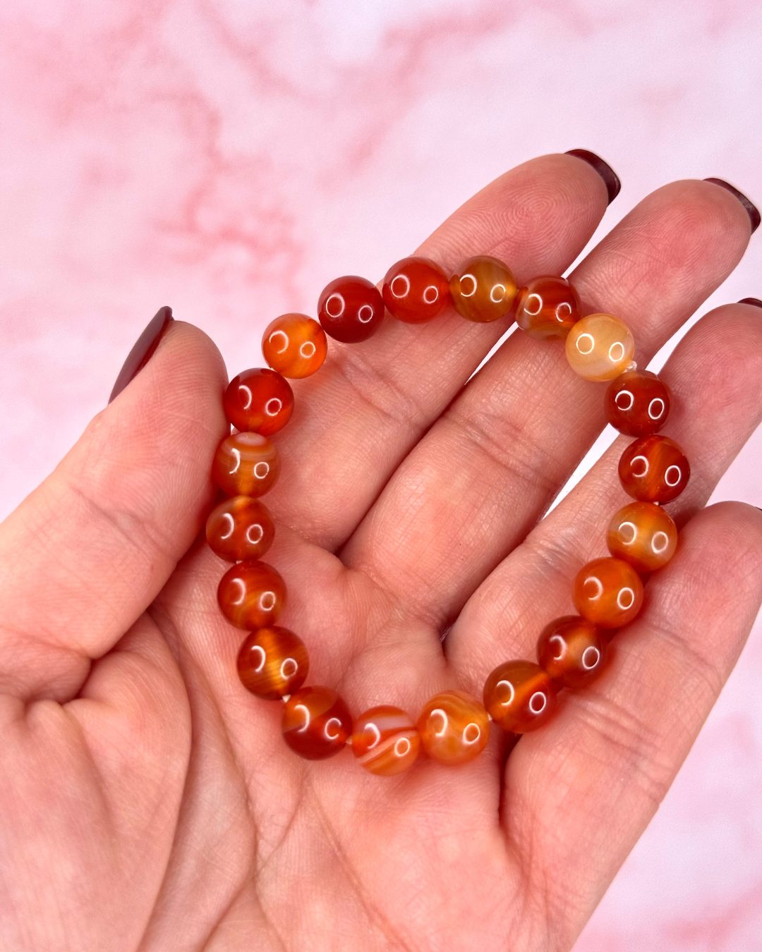 Bracelet Sphères Agate Rouge Bandée A – Image 3