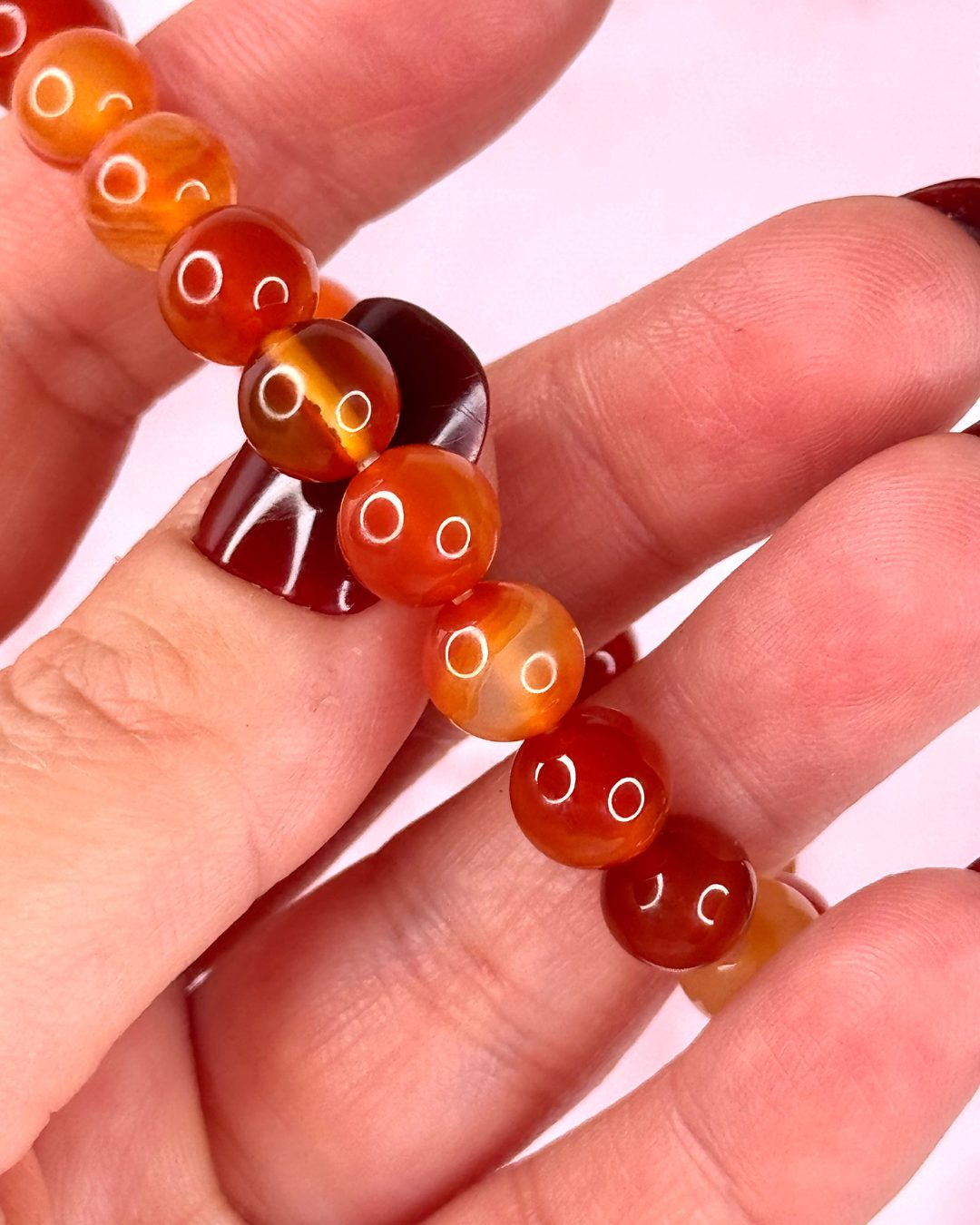 Bracelet Sphères Agate Rouge Bandée A – Image 4