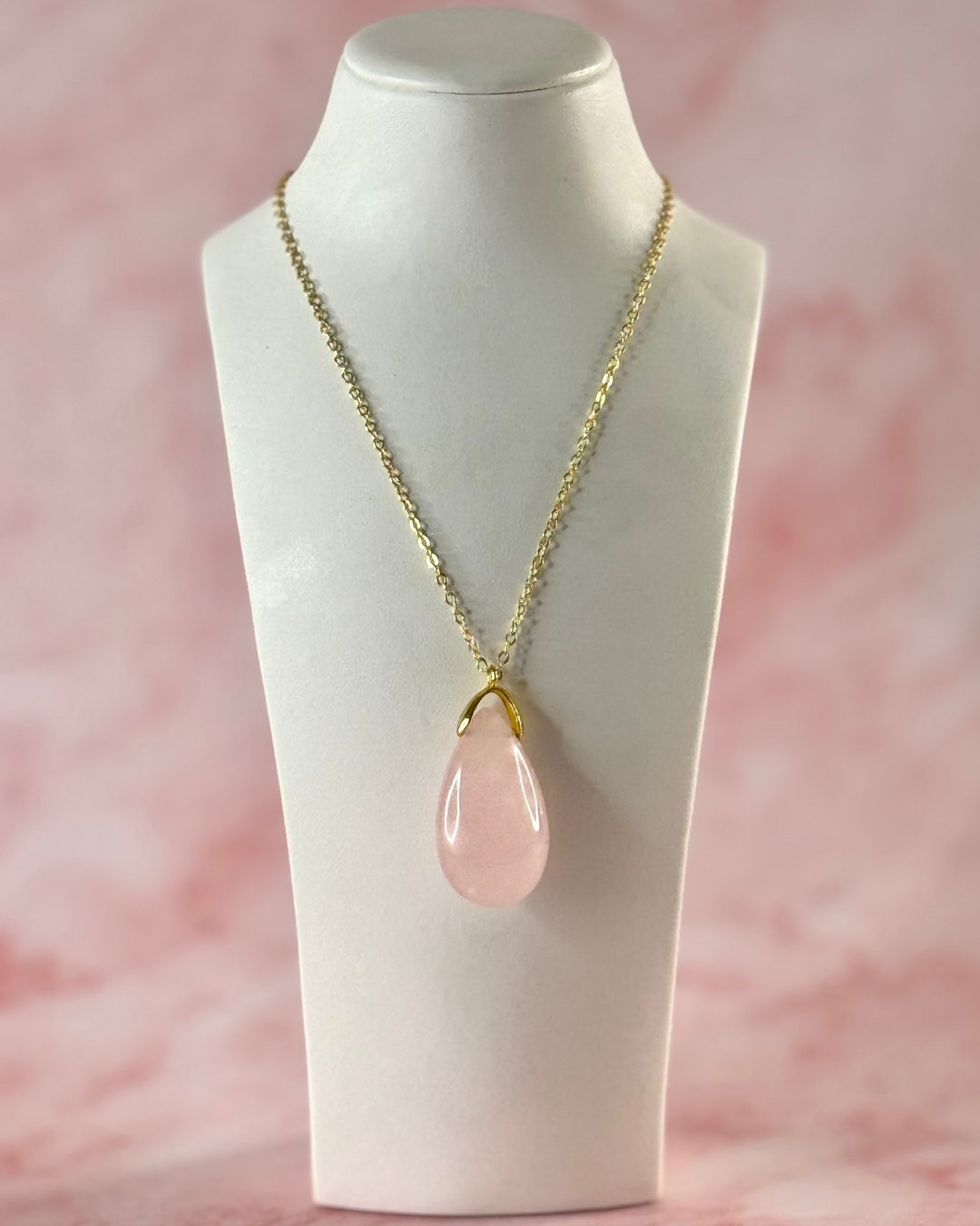 Pendentif Goutte Sautoir Quartz Rose A