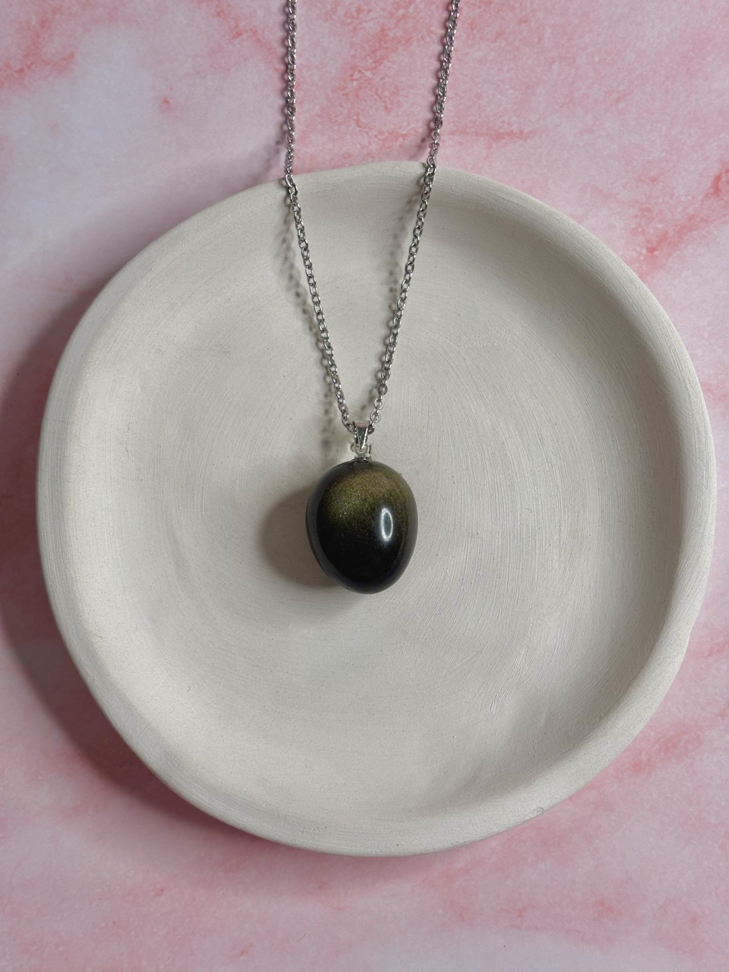 Collier Cabochon Obsidienne Dorée AA Mexique - Capsule Noël (Édition Limitée)