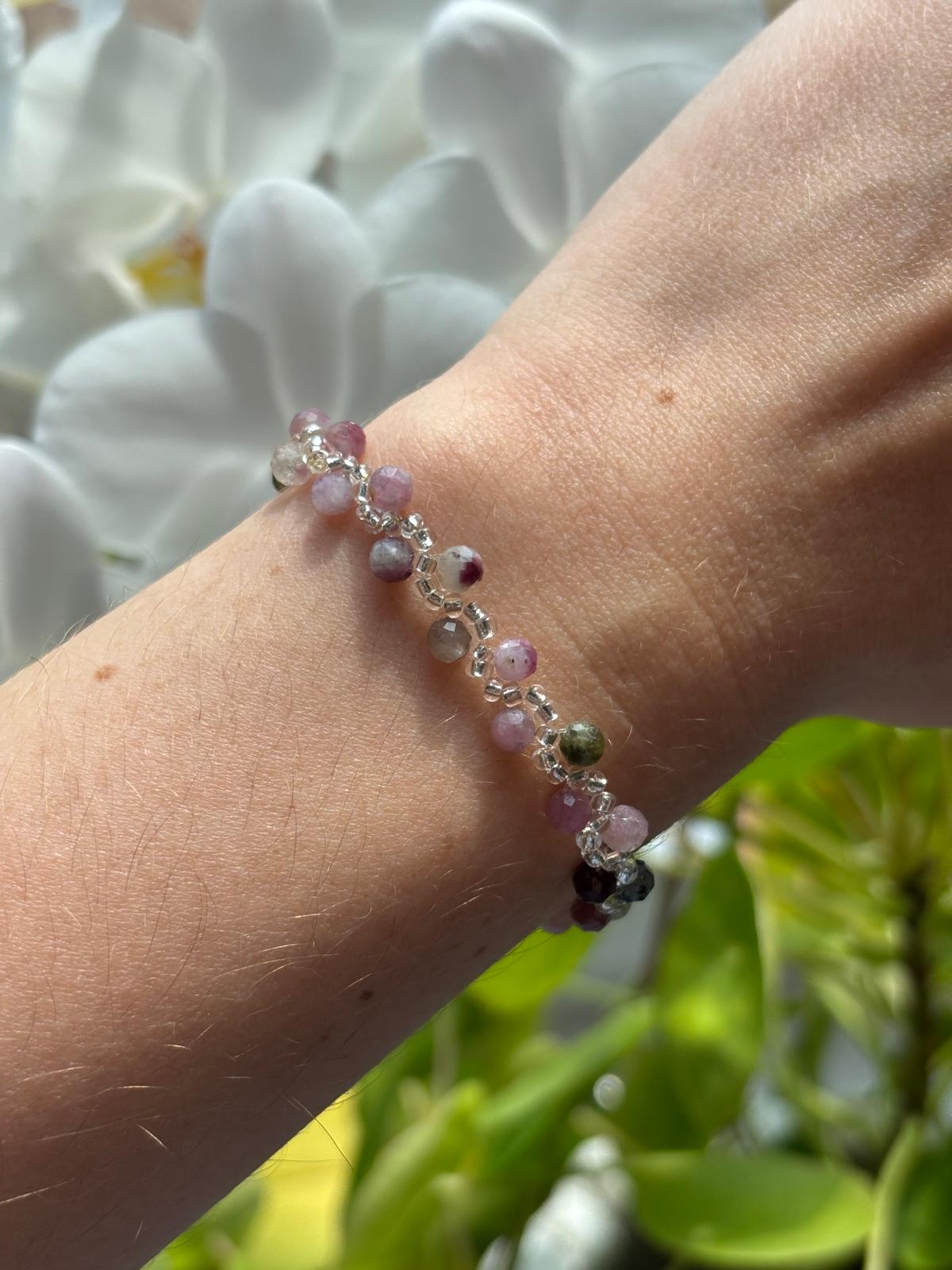 Bracelet Perles Facettées Tourmaline Multicolore AAA - Capsule Solaire