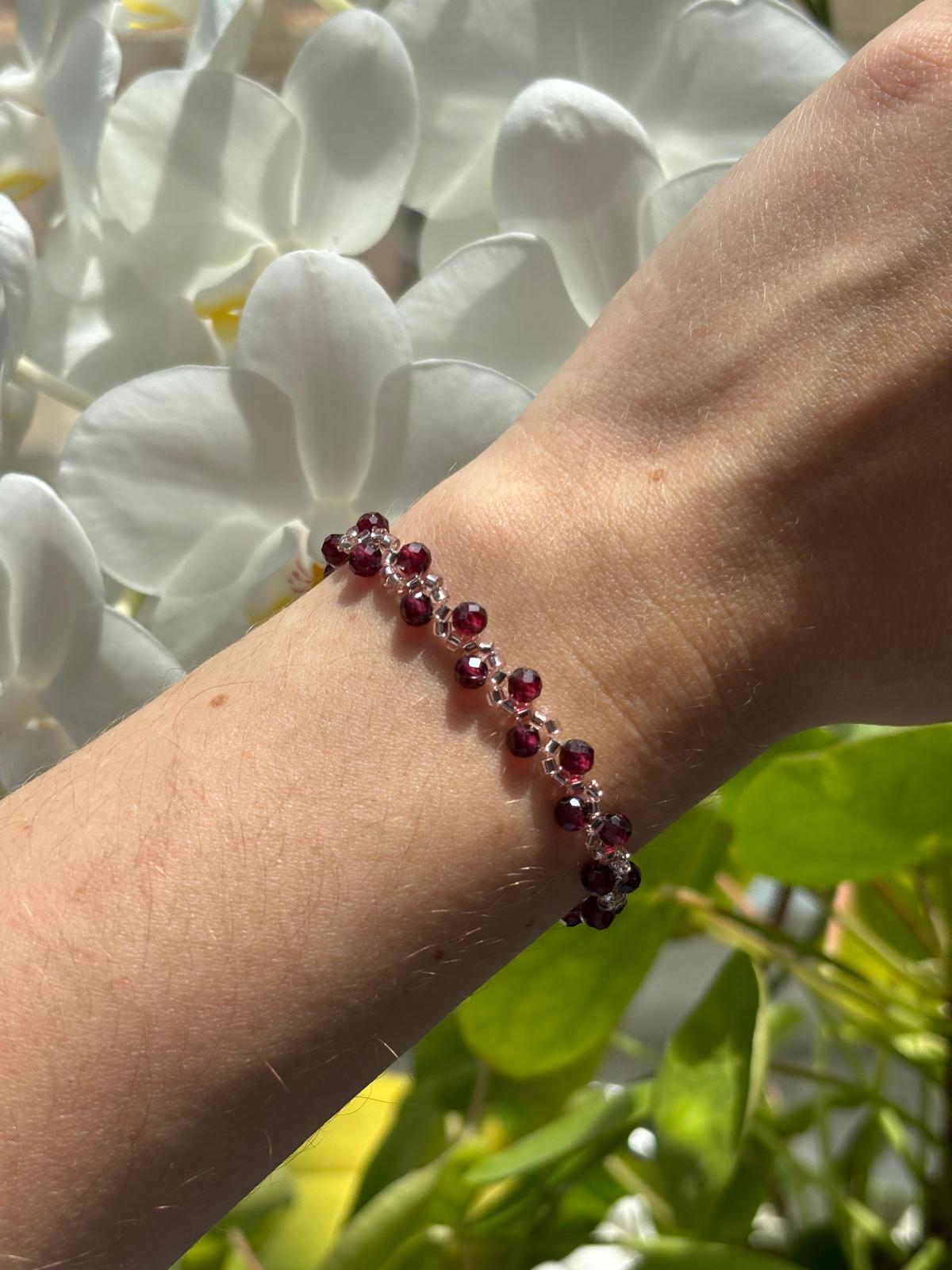 Bracelet Perles Facettées Grenat Rouge AAA - Capsule Solaire