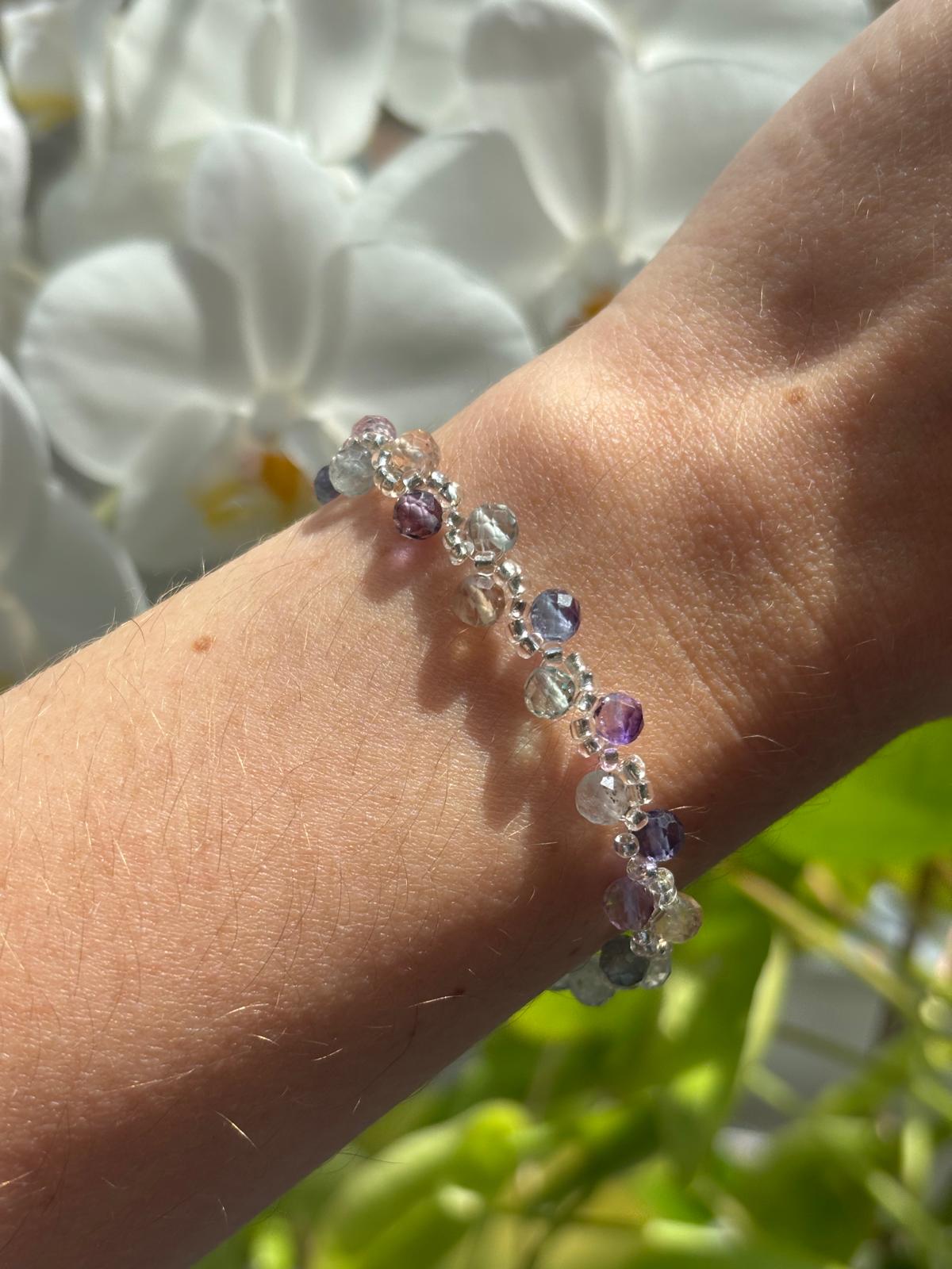 Bracelet Perles Facettées Fluorite Multicolore AAA - Capsule Solaire