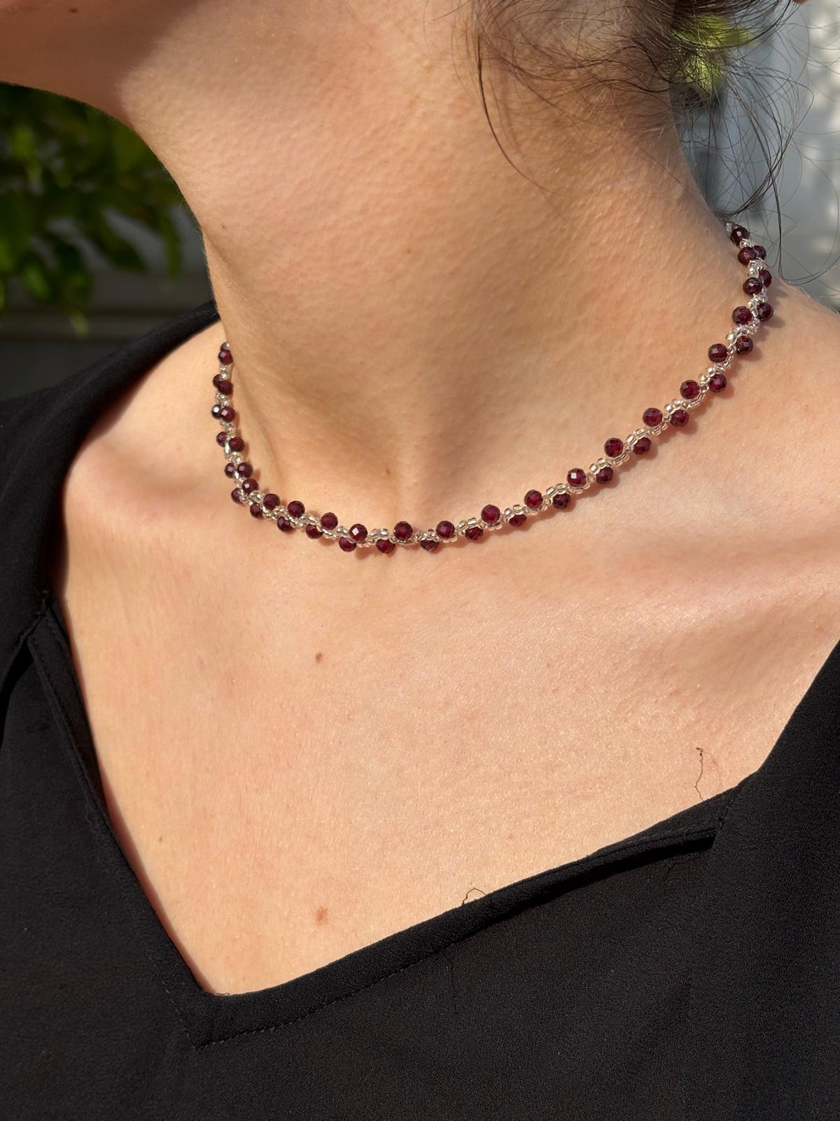Collier Ras-de-cou Perles Facettées Grenat Rouge AAA - Capsule Solaire