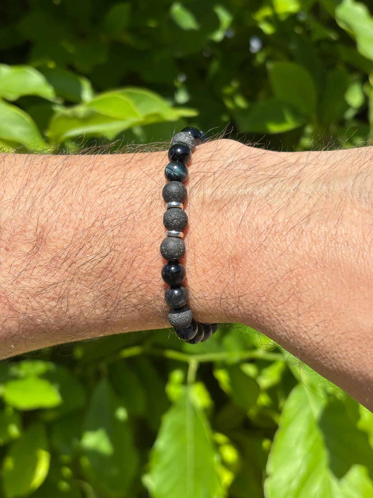 Bracelet ÔM Sphères Pierre de Lave & Obsidienne Oeil Celeste - Capsule Solaire