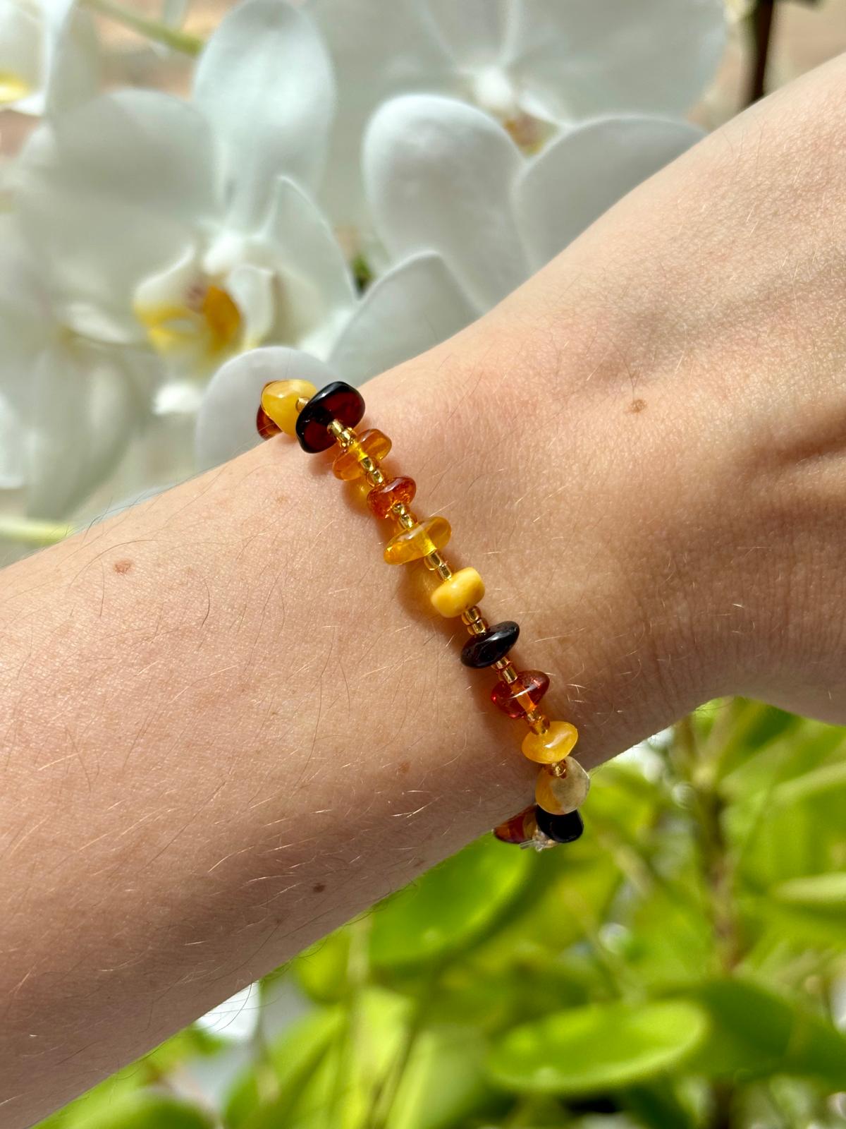 Bracelet Galets Ambre Multicolore - Capsule Solaire
