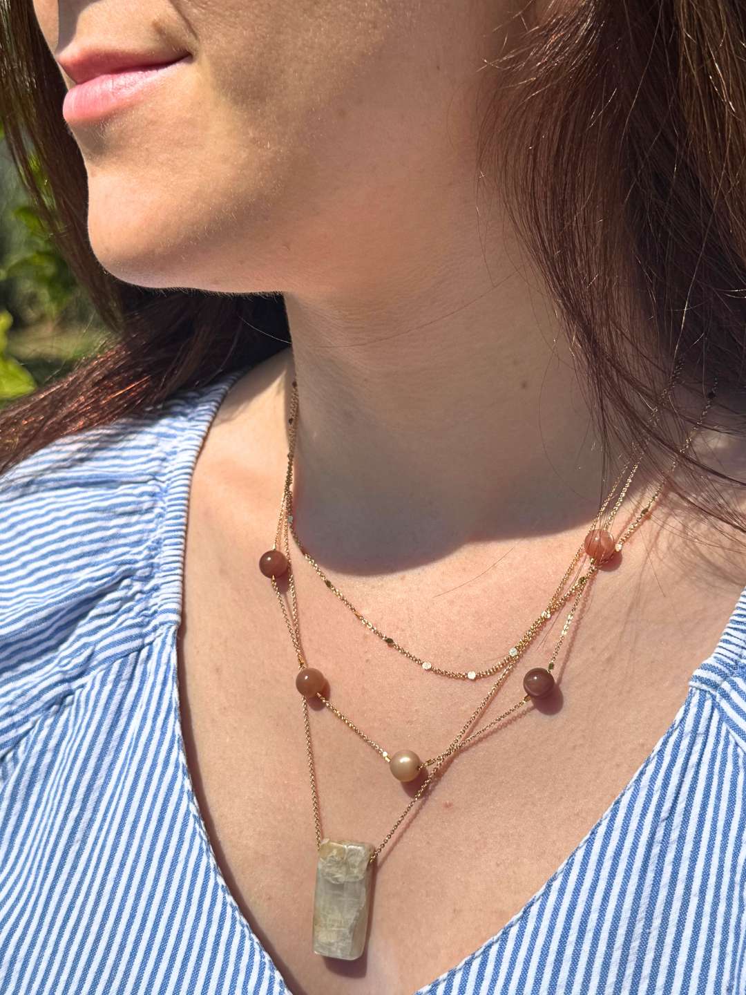 Collier Triple Chaîne Pierre de Lune Tanzanie AAA — Pièce Unique