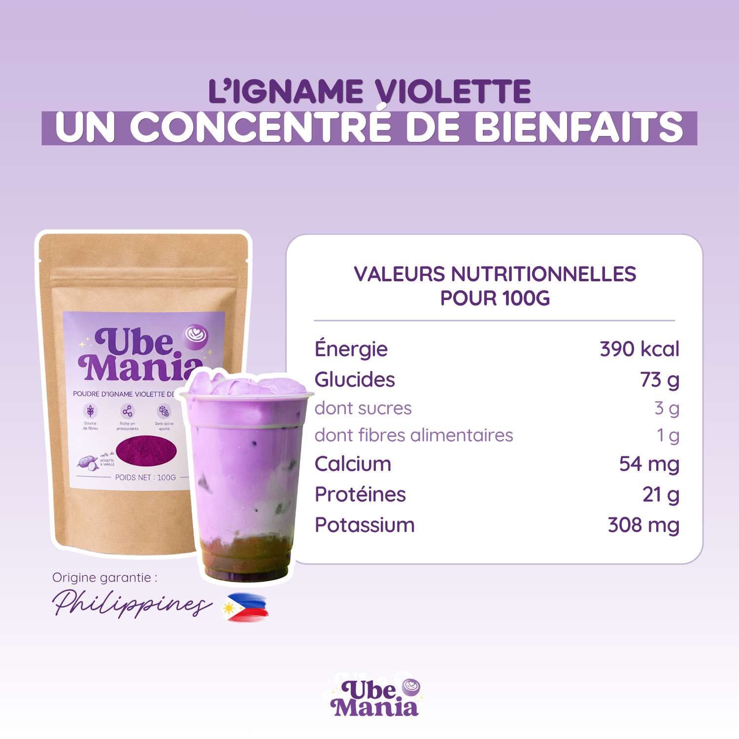 Ube en Poudre des Philippines Ubemania – 100% pure et naturelle – Source naturelle de fibres et antioxydants – Image 4